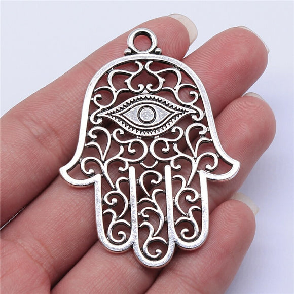 WYSIWYG 2pcs 59x43mm Antique Silver Color Eye Hand Charms Pendant For Jewelry Making DIY Jewelry Findings EF3889