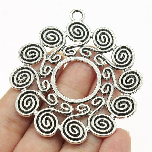 WYSIWYG 2pcs 61x54mm Mandala Pattern Charms For Jewelry Making Antique Silver Color Charm Pendant Jewelry Accessories