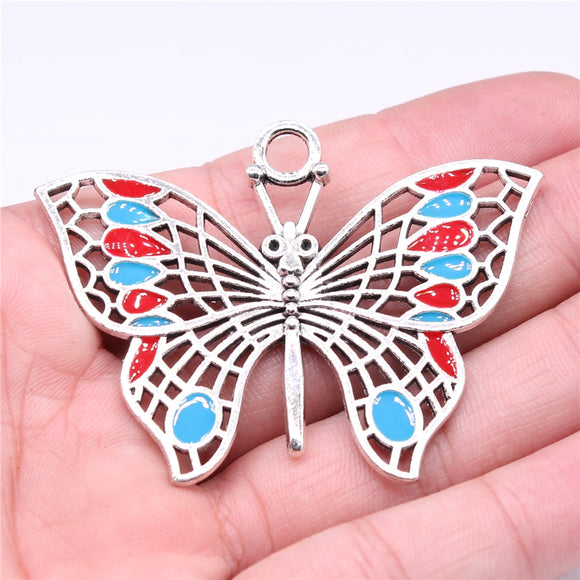 WYSIWYG 2pcs 62x48mm Butterfly Pendant Charms Antique Silver Color For Jewelry Making Zinc Alloy Jewelry Findings