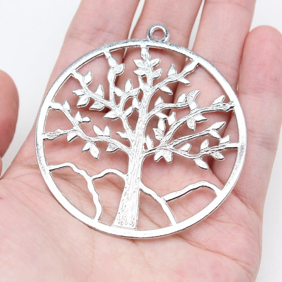 WYSIWYG 2pcs 63x57mm Big Tree Charm Pendants For Jewelry Making Antique Silver Color Large Tree Pendants Charm Big Tree