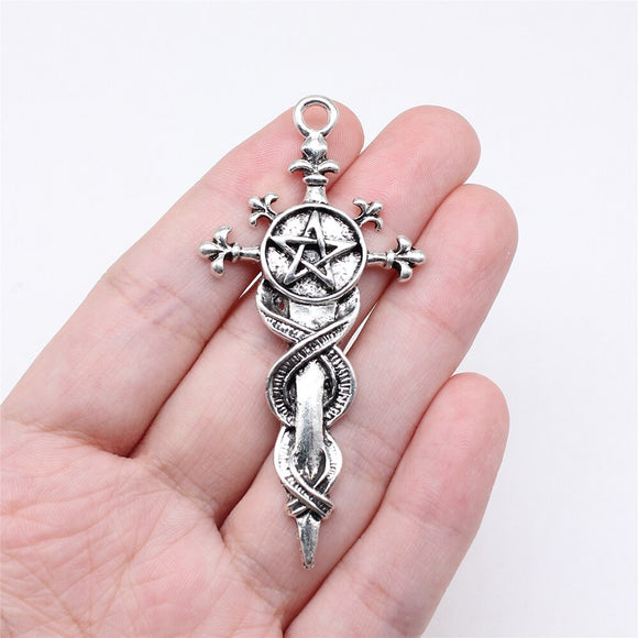WYSIWYG 2pcs 65x31mm Antique Silver Color Pentagram Sword Charms For Jewelry Making