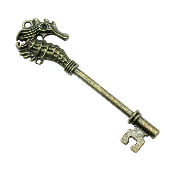 WYSIWYG 2pcs 72mm Antique Silver Color Antique Bronze Hippocampal Key Charm Hippocampal Key Pendant