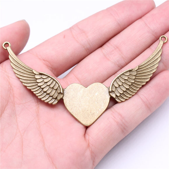 WYSIWYG 2pcs Charms 90x53mm Wing Heart Charms For Jewelry Making DIY Jewelry Findings Antique Bronze Color Alloy Charms Pendant