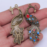 WYSIWYG 2pcs Charms Jewelry Findings DIY Accessories Peacock Pendant Antique Bronze Plated 60x23mm