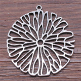 WYSIWYG 2pcs Charms Jewelry Findings Diy Accessories Hollow Flower Pendant Pendant Antique Silver Color 37x40mm