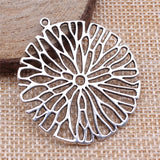 WYSIWYG 2pcs Charms Jewelry Findings Diy Accessories Hollow Flower Pendant Pendant Antique Silver Color 37x40mm