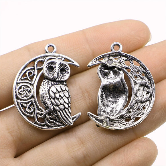 WYSIWYG 2pcs Charms Viking Owl Antique Silver Color Alloy DIY Jewelry Making Accessories 26x33mm