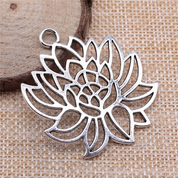 WYSIWYG 2pcs Charms lotus Antique Silver Color 42x48mm Metal Alloy Jewelry DIY Accessories
