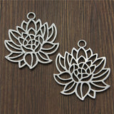 WYSIWYG 2pcs Charms lotus Antique Silver Color 42x48mm Metal Alloy Jewelry DIY Accessories
