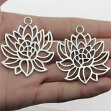 WYSIWYG 2pcs Charms lotus Antique Silver Color 42x48mm Metal Alloy Jewelry DIY Accessories