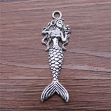 WYSIWYG 2pcs Mermaid Pendant Charms Diy Jewelry Making Jewelry Finding Antique Silver Color 20x62mm