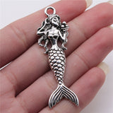 WYSIWYG 2pcs Mermaid Pendant Charms Diy Jewelry Making Jewelry Finding Antique Silver Color 20x62mm