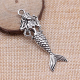 WYSIWYG 2pcs Mermaid Pendant Charms Diy Jewelry Making Jewelry Finding Antique Silver Color 20x62mm