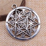 WYSIWYG 2pcs Metal Large Round Flower Of Life Merkaba Meditation Charms Pendants Fit Necklace Jewelry Making Findings 40mm