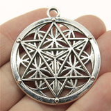 WYSIWYG 2pcs Metal Large Round Flower Of Life Merkaba Meditation Charms Pendants Fit Necklace Jewelry Making Findings 40mm