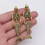 2pcs Retro Style Arm Adjustable Mermaid Skeleton Pendant Punk Necklaces DIY Charm Metal Jewelry Crafts Making 18x74mm ef4432