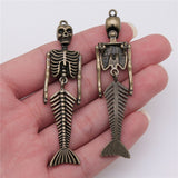 2pcs Retro Style Arm Adjustable Mermaid Skeleton Pendant Punk Necklaces DIY Charm Metal Jewelry Crafts Making 18x74mm ef4432
