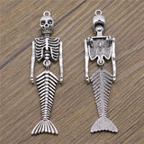 2pcs Retro Style Arm Adjustable Mermaid Skeleton Pendant Punk Necklaces DIY Charm Metal Jewelry Crafts Making 18x74mm ef4432