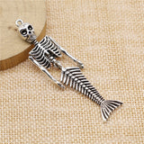 2pcs Retro Style Arm Adjustable Mermaid Skeleton Pendant Punk Necklaces DIY Charm Metal Jewelry Crafts Making 18x74mm ef4432