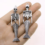 2pcs Retro Style Arm Adjustable Mermaid Skeleton Pendant Punk Necklaces DIY Charm Metal Jewelry Crafts Making 18x74mm ef4432