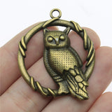 WYSIWYG 2pcs/lot 46x37mm Owl Charms Pendant For Jewelry Making 2 Colors Antique Silver Color Antique Bronze Plated Alloy Charms