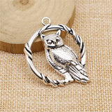 WYSIWYG 2pcs/lot 46x37mm Owl Charms Pendant For Jewelry Making 2 Colors Antique Silver Color Antique Bronze Plated Alloy Charms