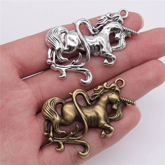 WYSIWYG 2pcs/lot Lucky Horse Charms For Jewelry Making 48x34mm 2 Colors Antique Silver Color Antique Bronze Plated Accessories