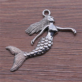 WYSIWYG 2pcs/lot Mermaid Charms For Jewelry Making 50x57mm Antique Silver Color Jewelry Accessories