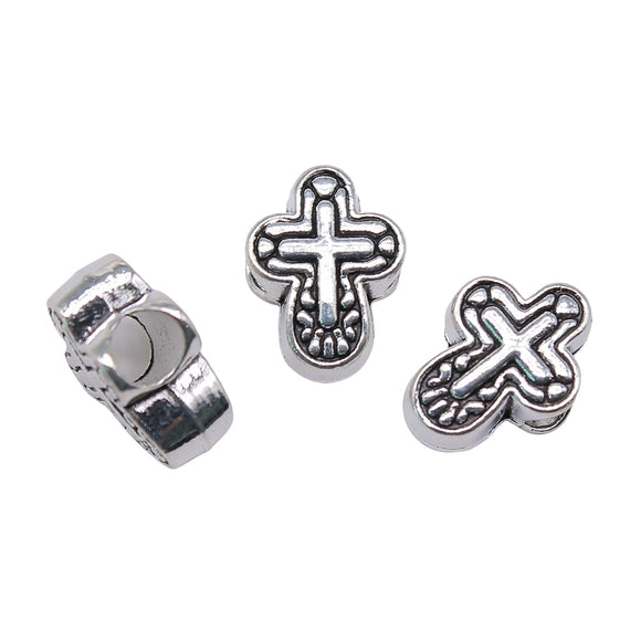 WYSIWYG 3pcs 14x11x7mm Cross Big Hole Bead Charm For European Charm Bracelets Cross Alloy Big Hole Beads Cross Big Hole Beads