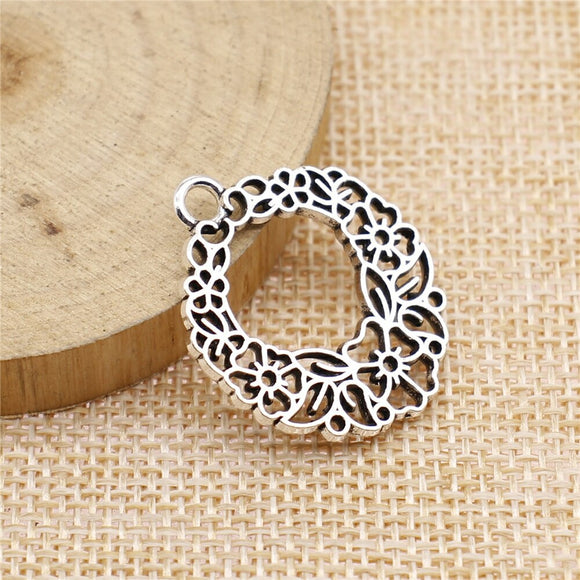 WYSIWYG 3pcs 30x25mm Flower Charms For Jewelry Making Antique Silver Color Flower Charms Carved Hollow Carved Flower Charms