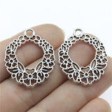 WYSIWYG 3pcs 30x25mm Flower Charms For Jewelry Making Antique Silver Color Flower Charms Carved Hollow Carved Flower Charms