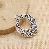 WYSIWYG 3pcs 30x25mm Flower Charms For Jewelry Making Antique Silver Color Flower Charms Carved Hollow Carved Flower Charms