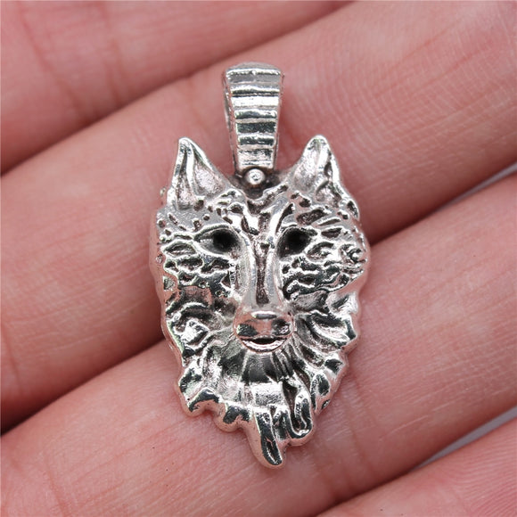 WYSIWYG 3pcs 32x17mm 2 Colors Vintage Wolf Head Charm For Jewelry Making Wolf Head Pendants Charm For Necklace Making