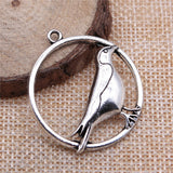 WYSIWYG 3pcs 33mm Antique Silver Color Round Bird Charm Bird Round Pendants For Jewelry Making Round Bird Pendants