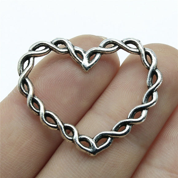 WYSIWYG 3pcs 33x28mm Antique Silver Color Antique Bronze Love Heart Pendants Heart Hollow Charm Pendants Hollow Heart Pendants