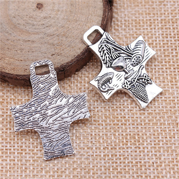WYSIWYG 3pcs 34x26mm Antique Silver Color Antique Bronze Plated Religious Cross Pendant Food Cross Charm Food Cross Pendant