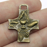 WYSIWYG 3pcs 34x26mm Antique Silver Color Antique Bronze Plated Religious Cross Pendant Food Cross Charm Food Cross Pendant