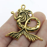 WYSIWYG 3pcs 40x41mm 3 Colors Antique Gold Color Antique Silver Color Antique Bronze Big Mermaid Charms Pendant Charms