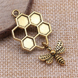 3 abalorios de abeja de miel de 46 x 25 mm, 3 colores, color plata antigua, color oro antiguo, miel con colgantes de abeja, colgante de abeja de miel h1289