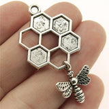 3 abalorios de abeja de miel de 46 x 25 mm, 3 colores, color plata antigua, color oro antiguo, miel con colgantes de abeja, colgante de abeja de miel h1289