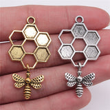 3 abalorios de abeja de miel de 46 x 25 mm, 3 colores, color plata antigua, color oro antiguo, miel con colgantes de abeja, colgante de abeja de miel h1289