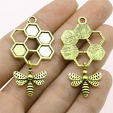 3 abalorios de abeja de miel de 46 x 25 mm, 3 colores, color plata antigua, color oro antiguo, miel con colgantes de abeja, colgante de abeja de miel h1289