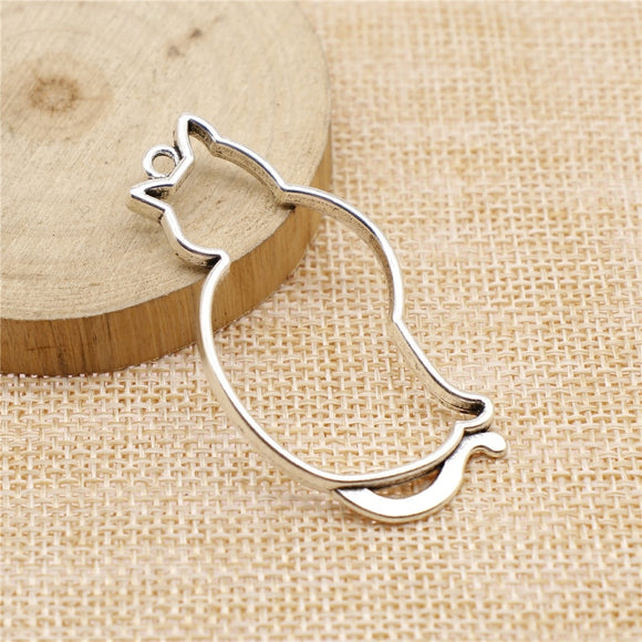 WYSIWYG 3pcs 53x27mm Charm Hollow Cat 3 Colors Hollow Cat Charms Hollow Cat Pendant Charms For Jewelry Making