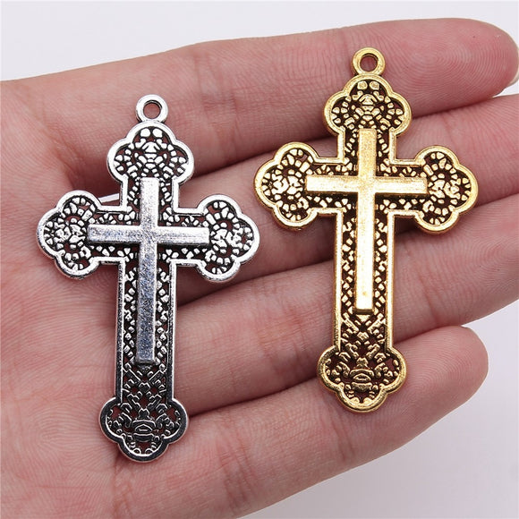 WYSIWYG 3pcs 54x33mm Religious Cross Pendant Orthodox Cross Charms Antique Silver Color Antique Gold Color Cross Charm