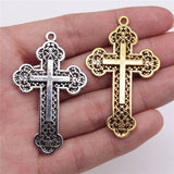 WYSIWYG 3pcs 54x33mm Religious Cross Pendant Orthodox Cross Charms Antique Silver Color Antique Gold Color Cross Charm