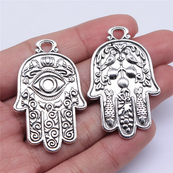 WYSIWYG 3pcs Antique Silver Color Large Hollow Hamsa Hand Charms With Eyes Hand Pendant Making Jewelry supplies Handmade 48x31mm EF3928