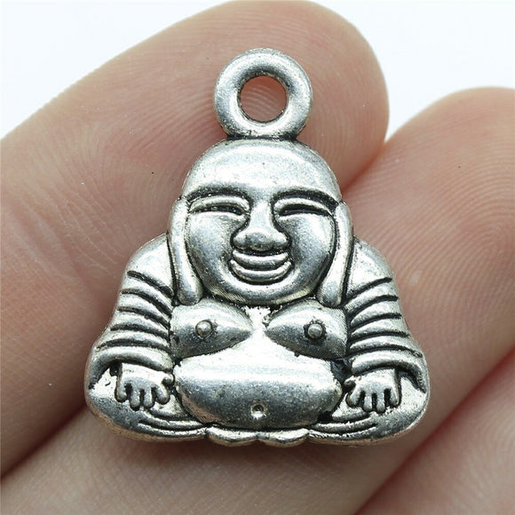 WYSIWYG 3pcs Charms Double Sided Buddha Antique Silver Color 25x22mm Metal Alloy Jewelry DIY Accessories