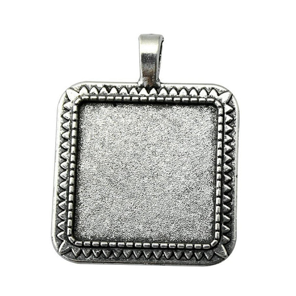 WYSIWYG 3pcs Fit 25mm Square Simple Side Perforation Style Cameo Cabochon Pendant Base Setting For Jewelry Making