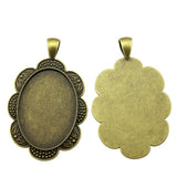 WYSIWYG 3pcs Fit 25x35mm Oval Flower Style Cameo Cabochon Pendant Base Setting For Jewelry Making DIY Necklace Making