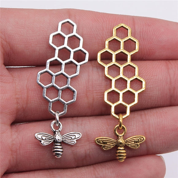 WYSIWYG 3pcs Honeycomb With Bee Charms Handmade Accessories 2 Colors Honeycomb Bee Charms 45x15mm